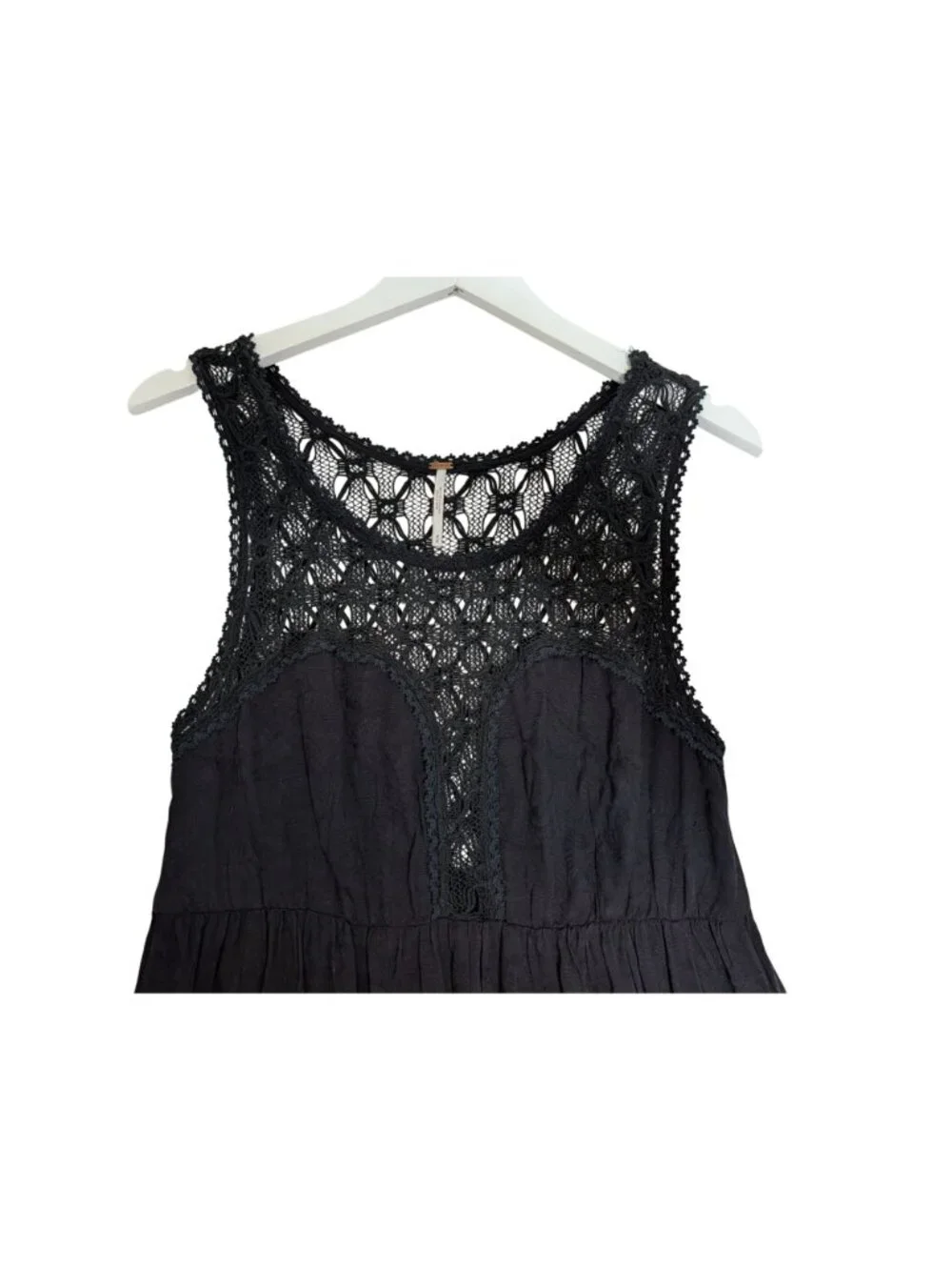 Free People Black Sleeveless Sweetheart Lace Neckline Mini Dress LBD Sz M